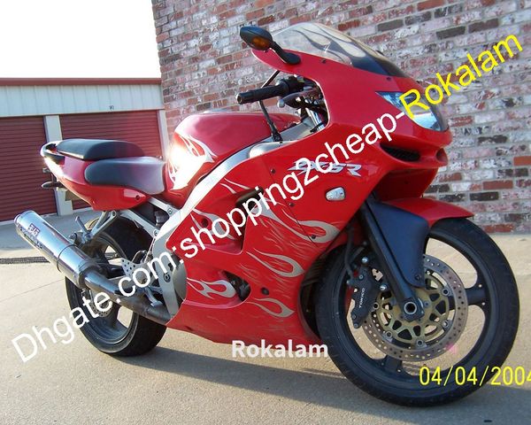 Para Kawasaki Moto Shell Ninja ZX-6R 98 99 ZX 6R 1998 1999 ZX6R Carrocería roja Llama plateada Carenado de motocicleta Kit de posventa