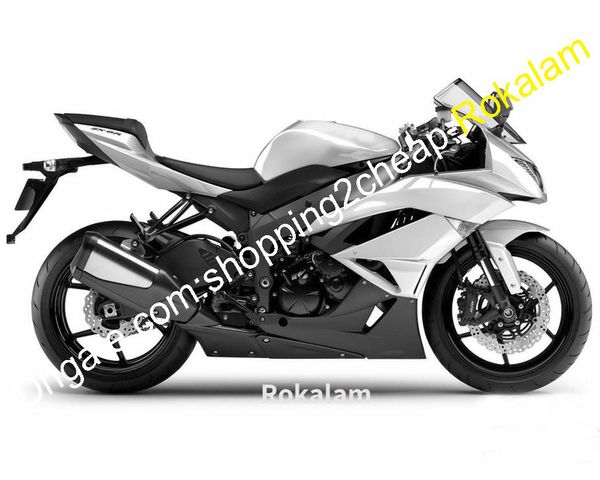 Pour Kawasaki ZX-6R 09 10 11 12 NINJA ZX6R ZX 6R 636 ZX636 2009-2012 Sport Moto Carrosserie Carénage Blanc Noir (moulage par injection)