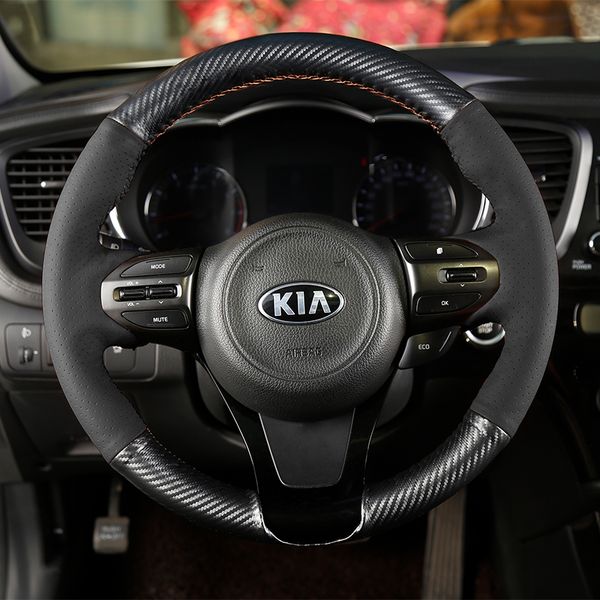Pour Kia K3 K5 K4 K2 fcrte soul sportage R K4 KX5 KX3 bricolage en cuir personnalisé en fibre de carbone cousu à la main couverture de volant intérieur de voiture