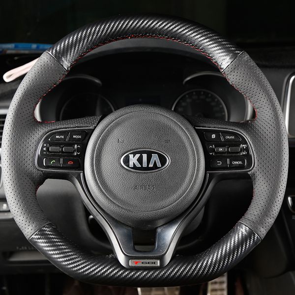 Pour Kia K5 Optima 2016-2018 Sportage KX5 2016-2019 personnalisé de haute qualité en cuir de Fiber de carbone cousu à la main couverture de volant