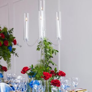 voor led kaarsen) elegante 5 arm hoge acryl cryl kandelabra kaarsenhouders centerpieces voor trouwtafel decoratie