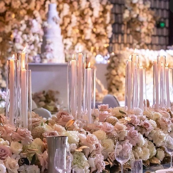 Para velas LED) Centros de mesa de candelabros de boda de cristal de 8 brazos al por mayor y soporte de flores para decoración de mesa de eventos senyu635