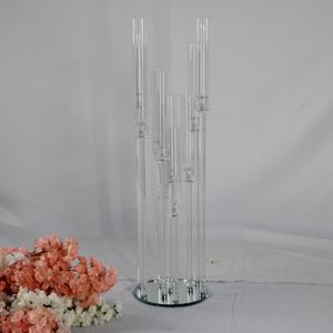 Para velas LED) candelabro de cristal acrílico transparente de estilo europeo al por mayor para decoración de mesa de bodas senyu659