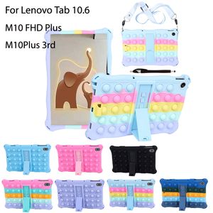 Voor Lenovo Tab M10 FHD Plus 10.3 Case 3e generatie 10.6 inch Silicone Soft Bubble Kids Schokbestendige Tablet Stand Cover Push Pop Fidget-hoesjes met schouderbanden