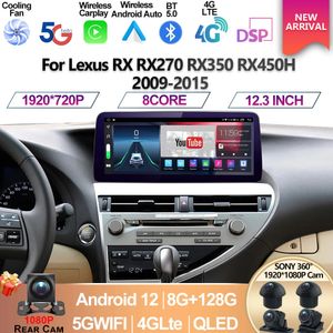 Pour Lexus RX RX270 RX350 RX450H 2009-2015 Android 12 8 + 128G Autoradio multimédia lecteur vidéo CarPlay Autoradio GPS Navigation