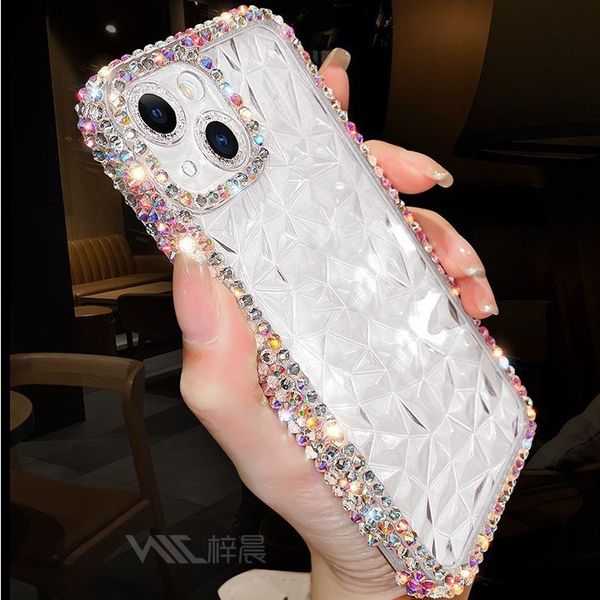 Étuis de luxe en TPU souple avec strass en diamant pour iPhone 15 14 Plus 13 12 Pro Max 11 X XR XS 8 7 Iphone15 Clear Transparent Crystal Fashion Girls Lady Couverture arrière de téléphone portable