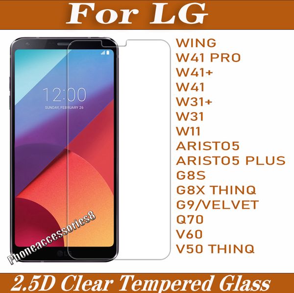 Protecteur d'écran de téléphone en verre trempé transparent 2.5D pour LG WING W41 PRO W31 W11 Aristo 5 Plus G8S G8X G9 Velvet Q70 V60 V50 50pcs chaque paquet accepte les commandes mixtes