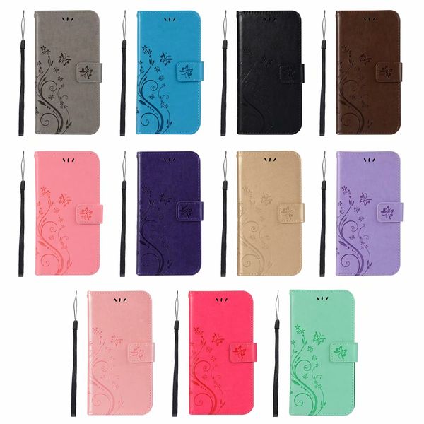 Étuis portefeuille en cuir fleur papillon pour Iphone 15 14 13 Phone15 12 11 Pro Max XR XS 8 7 6 Plus SE2 Floral Fashion Luxury Book Flip Cover Card Slot ID Holder Pouch