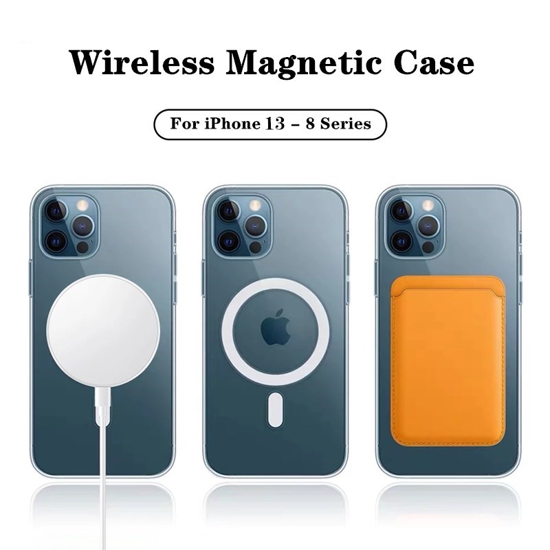 For Magsafe Case on For iPhone 13 12 Mini 11 14 Pro Max 14 Plus XS XR X Macsafe Magnetic Leather Wallet Card Holder Clear Cover
