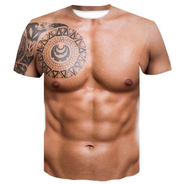 Para hombre Camiseta 3D Culturismo Simulado Músculo Tatuaje Camiseta Casual Piel Desnuda Pecho Músculo Camiseta Divertida Manga Corta O-neck260z