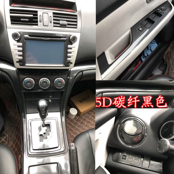 Para Mazda 6 2008-2015, Panel de Control Central Interior, manija de puerta, pegatinas de fibra de carbono 5D, calcomanías, accesorios de estilo de coche