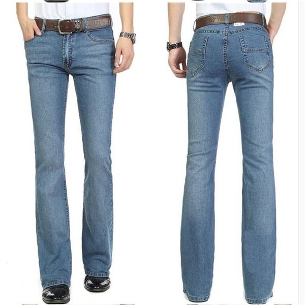 Pour hommes d'affaires décontracté mâle Vintage Slim Boot Cut semi-évasé quatre saisons Bell Bottom Jeans 26-40 210331