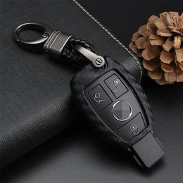 Para Mercedes-Benz Fob Car Key Fob Case para Mercedes A C E S Class GLK CLA GLA GLC GLE CLS SLK AMG E260l C200l - Black-Weave Keych326B