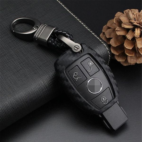 Pour Mercedes-Benz Fob Car Key Fob Case Pour Mercedes A C E Classe S GLK CLA GLA GLC GLE CLS SLK AMG E260l C200l - Black-Weave Keych326B