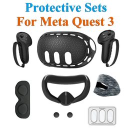 Pour Meta Quest 3 Coque de protection en silicone 7 en 1 Set Controller Grip Cover Film de verre trempé Face Case Lens Cap VR Accessoire 240113