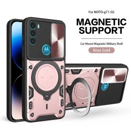 Voor Moto G Pure Power Play Stylus 4G 5G 2023 G71 5G EEN EDUM 20 30 PRO ULTRA Armor Cases Magnetische autohouder Metalen ring Schuiflens Beschermingskap