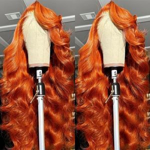 Livraison gratuite pour les nouveaux articles de mode dans le corps Body Wave Ginger Orange X HD en dentelle Perruques avant humaines Brésilien Remy colorée Perre