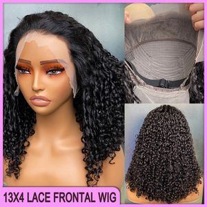 Gratis verzending voor nieuwe mode -artikelen in voorraad Braziliaanse Peruaanse Vieeese inch Natuurlijke zwarte kleur RAW Virgin Remy Human Hair Fumi Curly X Transparant Lace Pruik