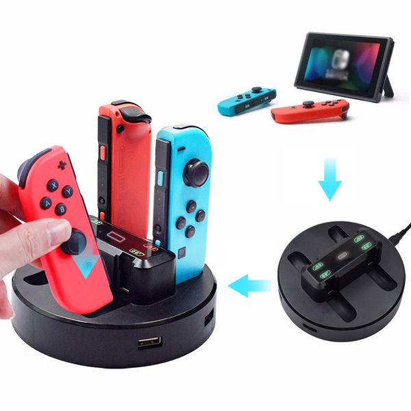 Para Nintendo Switch Joy Con cuatro cargadores manejan cuatro cargadores con 2 puertos USB y luz indicadora