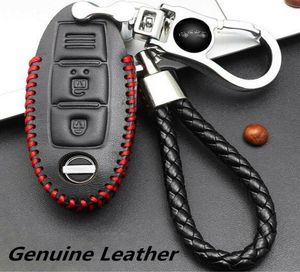 Para Nissan Car Real LeatherChromium Remote Key Bag Estuche protector CoverKey Chain5533282