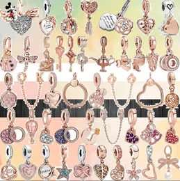 Voor pandora bedel 925 zilveren kralen bedels Armband Mode Rose Goud Kleur Shining Star Hanger Familie Liefde bedel set