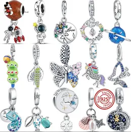 Pour pandora charme 925 perles en argent breloques Bracelet Bouquet Fleurs Papillon Bleu Espace Voyage ensemble de charme