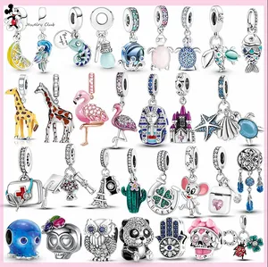 Pour pandora charme 925 perles en argent breloques breloque flamant rose crâne perle hibou chat panda girafe