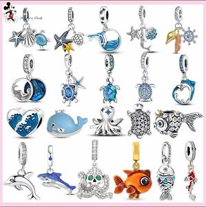 Voor pandora charm 925 zilveren bedels Charms Armband Sea Turtle Starfish Blue Charm Dolphin Octopus Shell charm set