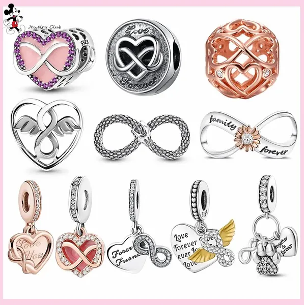 Pour pandora charme 925 perles en argent charmes Infinite Love Charm Family Forever Heart charm set