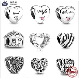 Para pandora charms auténticos 925 cuentas de plata Dangle Charm dulce hogar papá hermana mamá esposa amor corazón DIY bien