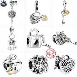 Voor pandora bedels authentieke 925 zilveren kralen Dangle Openwork Chain Link Hangslot Heart Key Lock Bead