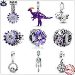 Pour les breloques pandora authentiques perles en argent 925 NOUVEAU Snowflake Circle Purple Glow-in-the-dark Firefly Bracelet Charm