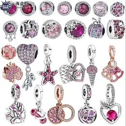 Für Pandora Charms authentische 925er Silberperlen Bead Dangle Pink Serie Mom Bead