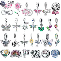 Voor pandora bedels authentieke 925 zilveren kralen Dangle Color Spring Flower Charms Dragonfly Butterfly Pendant Bead