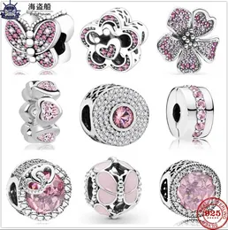 Per pandora charms autentici perline in argento 925 Perlina in zirconia a forma di farfalla rosa abbagliante