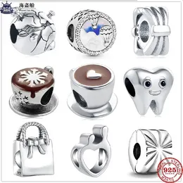 Pour les breloques pandora authentiques perles en argent 925 Coffe Teeth Earth sac Sunburst Clip Bead