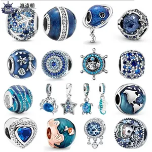 Pour les breloques pandora authentiques perles en argent 925 New Ocean Blue Sea Turtle Dangle Bead