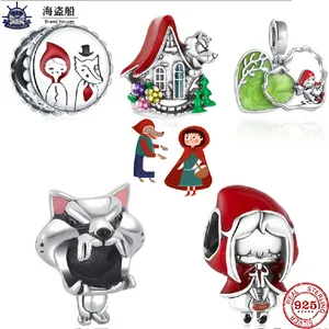 Pour les breloques pandora authentiques perles en argent 925 Little Red Riding Hood amp Big Bad Wolf Bracelet Charm