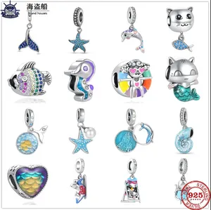 Voor pandora bedels authentieke 925 zilveren kralen Dangle Summer New Whale Tail Starfish Dolphin Cat Mermaid Bead