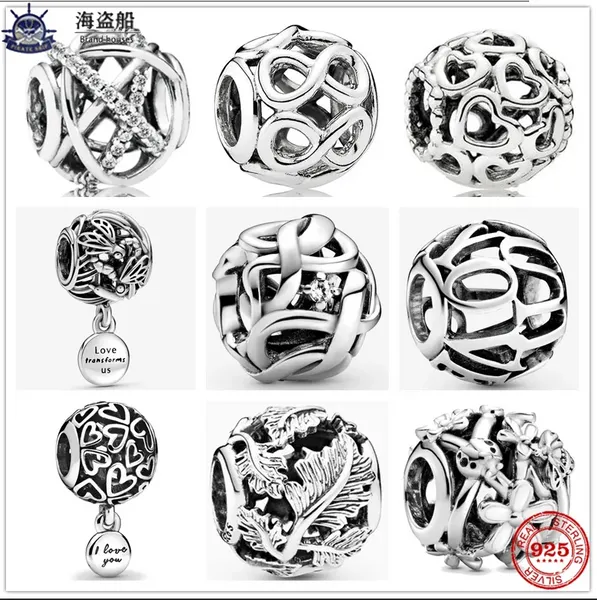 Pour les breloques pandora authentiques perles en argent 925 point perle ajourée feuilles fleur infini amour coeurs