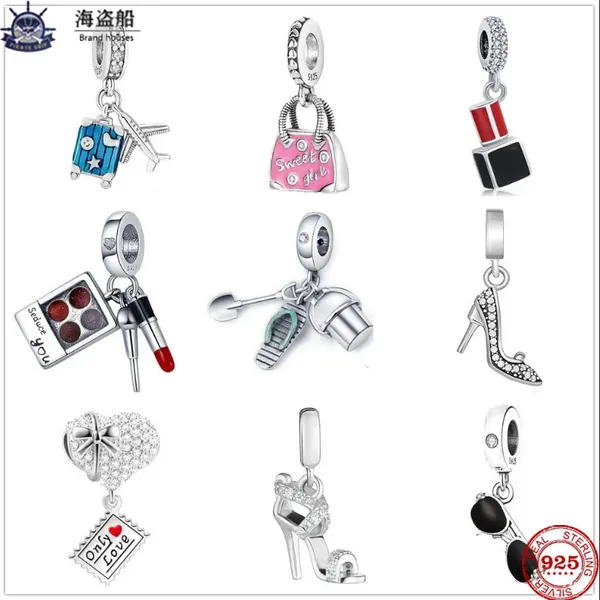 Para pandora charms auténticos 925 cuentas de plata Dangle Bag Lipstick Gafas de sol Shoe Bead