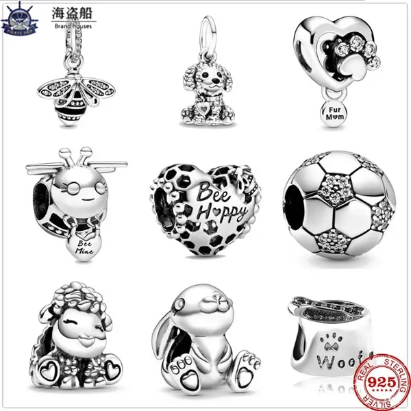 Para pandora charms auténticos 925 cuentas de plata New Cute Sparkling Paw Print Bracelet Charm