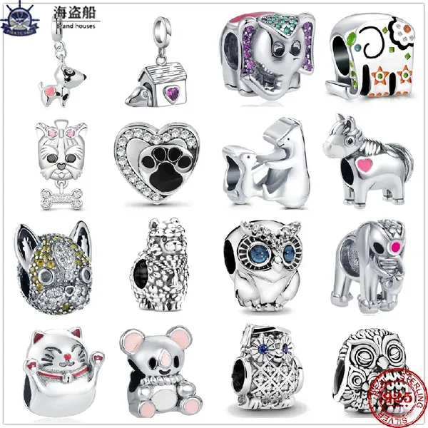 Pour les breloques pandora authentiques 925 perles en argent Animal Chien Hibou Éléphant Bracelet Charme Perle