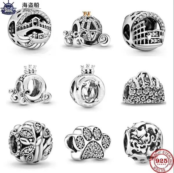 Pour les breloques pandora, authentiques perles en argent 925 Dangle Crown O Pumpkin Car Paw Bead