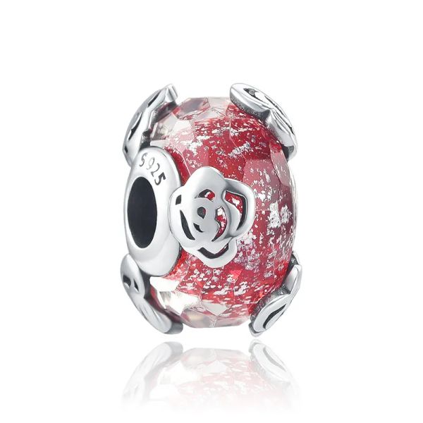 Para los encantos de pandora auténticas cuentas de plata 925 Cuelga la flor de la mariposa Cuenta de cristal de murano