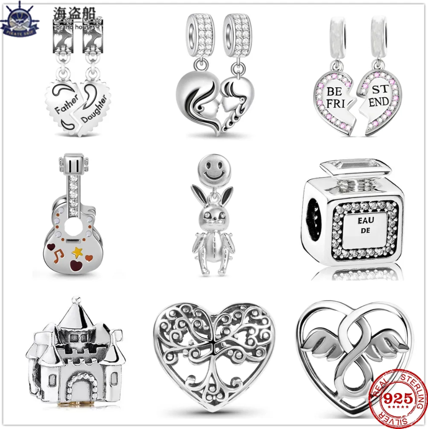 För Pandora Charms Authentic 925 Silver Beads New Smile Face Rabbit Life Tree Family Friends Pendant Armband