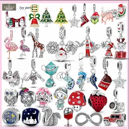 Voor pandora charms sieraden 925 bedelkralen accessoires Kerstman Kerstman Elk Gift Flamingo Sneeuwvlok bedelset