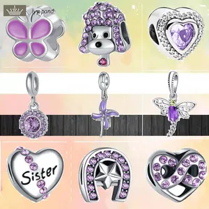 Pour les bijoux à breloques pandora 925 perles de charme accessoires New Purple Zircon Pinwheel Butterfly Heart Dog Shiny
