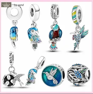 Pour les bijoux à breloques pandora 925 perles de charme accessoires perroquet hirondelle primevère oiseau ensemble de breloques pendentif