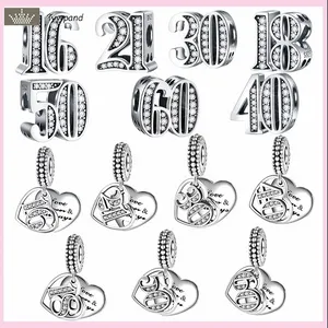 Voor Pandora Charms Sieraden 925 Charm Beads Accessoires Arabische cijfers 16 18 21 30 40 50 Nummer Charm Set